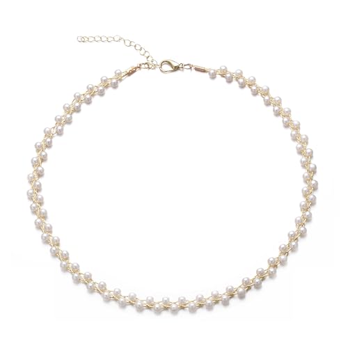 Aleasha Weiße Perlenkette Faux Pearl Halskette 3mm Mehrreihige Perlenkette Zweireihige Damen Schmuck Geschenke 38 cm von Aleasha