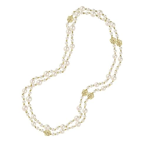 Aleasha Lange Mehrlagige Perlenkette 155CM Damen Rose Weiße Perlenkette 3 Reihige Kette Halskette Gold Schmuck Geschenk von Aleasha