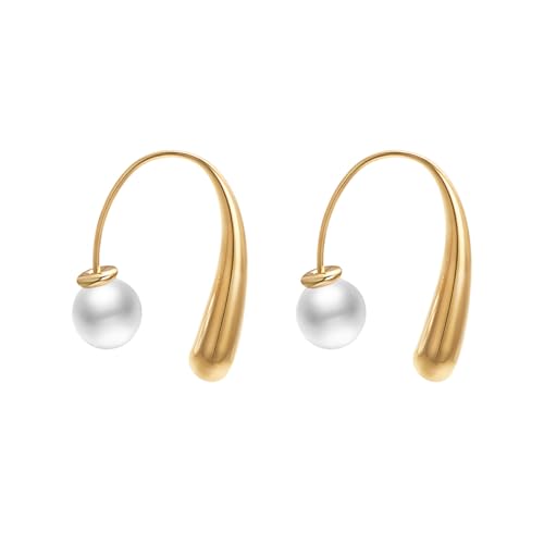 Aleasha Gold Tropfen Perlenohrringe Damen Doppelseitige Ohrringe Edelstahl Schmuck Geschenk von Aleasha
