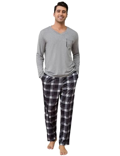 Alebame Schlafanzug Herren Lang Baumwolle Pyjama Set Zweiteiler Kariert Nachtwäsche Langarm Shirt & Schlafanzughose Alebame Schlafanzug Herren Lang Baumwolle Pyjama Set Zweiteiler Kariert Nachtwäsche Langarm Shirt & Schlafanzughose von Alebame