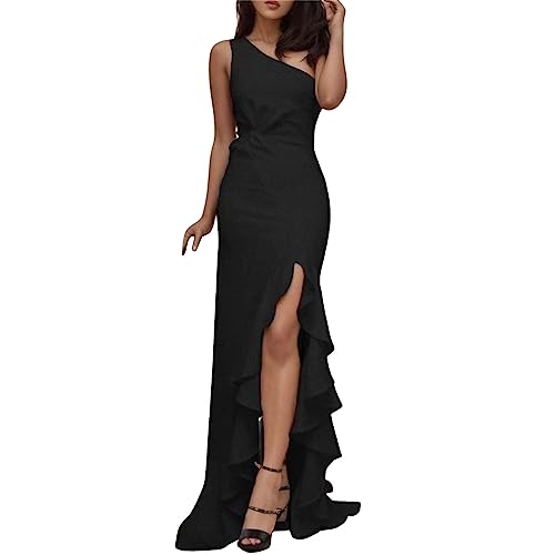 Alecony Abendkleid Damen Elegante Maxi Langes Kleid mit Schlitz Ballkleider Ärmellos Maxikleid Strandkleid Partykleid Cocktailkleid Abschlusskleid Festlich Kleid Schulterfrei Brautjungfernkleid von Alecony