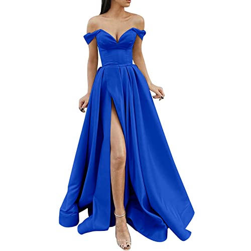 Alecony Ballkleider Damen Elegant Neckholder Rückenfrei Kleider Lang Schwarz Satin Party Abendkleid Bodenlang Seitenschlitz Hochzeit Festtagskleid Straps mit Seitlichem Taschen Kleid von Alecony