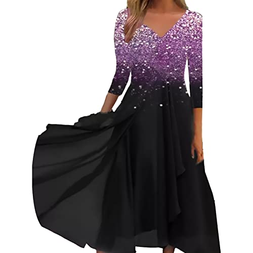 Alecony Damen Kleider Cocktailkleid Abendkleider für Hochzeit Elegant Langarm Herbst Winter Spitzenkleid Brautjungfernkleider V-Ausschnitt Partykleid Lange Kleid Festliches Ballkleid Swing Midikleid von Alecony