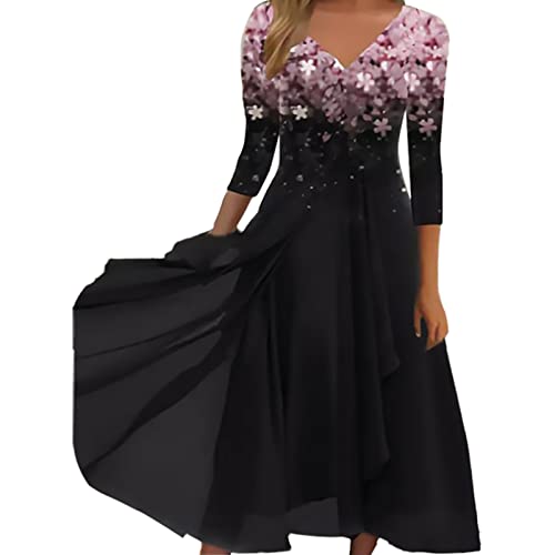 Alecony Damen Kleider Cocktailkleid Abendkleider für Hochzeit Elegant Langarm Herbst Winter Spitzenkleid Brautjungfernkleider V-Ausschnitt Partykleid Lange Kleid Festliches Ballkleid Swing Midikleid von Alecony