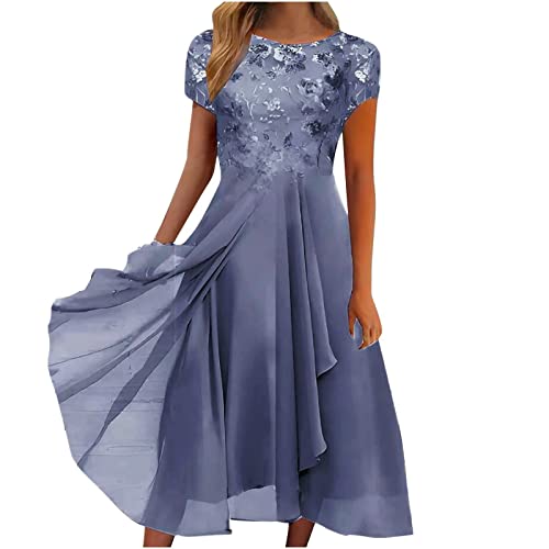 Alecony Damen Kleider Cocktailkleid Abendkleider für Hochzeit Elegant Spitzenkleid Brautjungfernkleider V-Ausschnitt Kurzarm Partykleid Lange Kleid Festliches Ballkleid Swing Midikleid Große Größen von Alecony