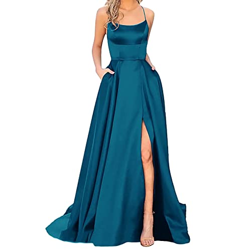 Alecony Damen Sexy Maxikleid Elgant V-Ausschnitt Rückenfrei Gefaltet Plisse Abendkleider Ärmellos Schulterfrei Cocktailkleid Abschluss Bandage Rücken Kreuz Brautjunfer Langes Weihnachtskleider von Alecony