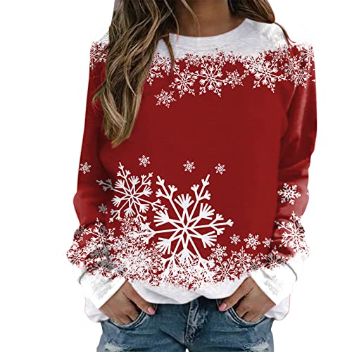 Alecony Damen Weihnachten Sweatshirt Langarmshirt Weihnachtspullover Weihnachtspulli Herbst Frühling Winter Sweatshirts Langarm Rundhals Oberteile Langarmshirts Bluse Tops Oberteil von Alecony