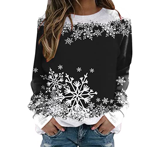 Alecony Damen Weihnachten Sweatshirt Langarmshirt Weihnachtspullover Weihnachtspulli Herbst Frühling Winter Sweatshirts Langarm Rundhals Oberteile Langarmshirts Bluse Tops Oberteil von Alecony