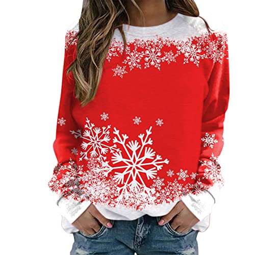 Alecony Damen Weihnachten Sweatshirt Langarmshirt Weihnachtspullover Weihnachtspulli Herbst Frühling Winter Sweatshirts Langarm Rundhals Oberteile Langarmshirts Bluse Tops Oberteil von Alecony