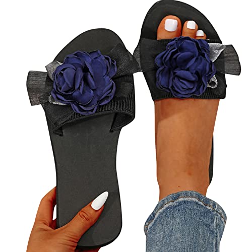 Alecony Keilabsatz Schuhe Damen Sommerkleider Sommer Hausschuhe für Frauen Damen Open Toe Hausschuhe Blumen Bohemian Sandalen Freizeitschuhe Flip Flops Jeansstoff Schuhe Damen (Blue, 37) von Alecony