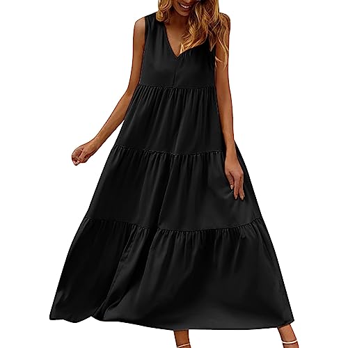 Alecony Strandkleid Damen Sommer Kleid Lang Schulterfreies Sommerkleid Ärmellos Sexy Spaghettiträger Maxikleid A-Linie Boho Blumenmuster Kleid Partykleid Abendkleid Cocktailkleid Freizeitkleider von Alecony