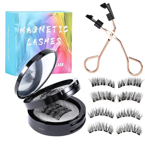 Aleevii Magnetische Wimpern Set - 5 Magnetpunkte - magnet wimpern mit Klemme Wiederverwendbare Kein Kleber No Glue or Eyeliner Easy to Wear(8 Paar, Natürlicher) von Aleevii