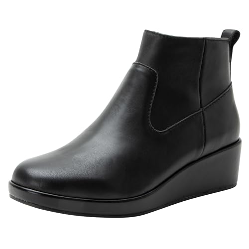 Alegria Damen Hadi Comfort Leder Stiefeletten mit Keilabsatz, Schwarz, 41 EU von Alegria by PG Lite