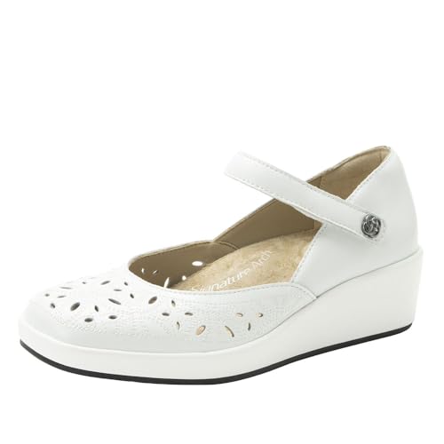 Alegria Damen Hayes Leder Wedge Mary Jane Pumps, White Breeze, 39.5 EU von Alegria by PG Lite