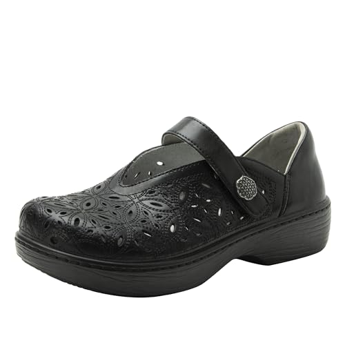 Alegria Damen Opheliah Komfortschuhe V-Cut Leder Mary Jane, Schwarz (Black Breeze), 9.5-10 Wide von Alegria by PG Lite