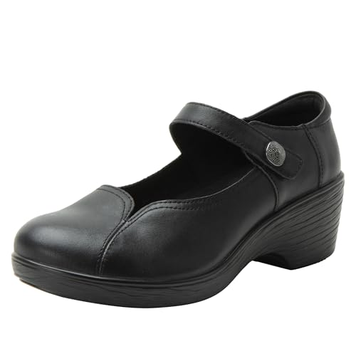 Alegria Damen Saylar Leder Cut-Out Maryjane Verstellbarer Riemen Niedriger Absatz Keilabsatz, Noir, 39.5 EU von Alegria by PG Lite