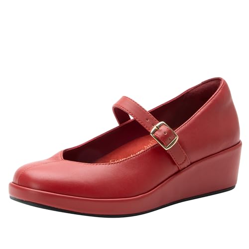 Alegria Haylo Mary Jane Damen-Keil, rutschfest, Komfort, rubinrot, 39.5 EU von Alegria by PG Lite