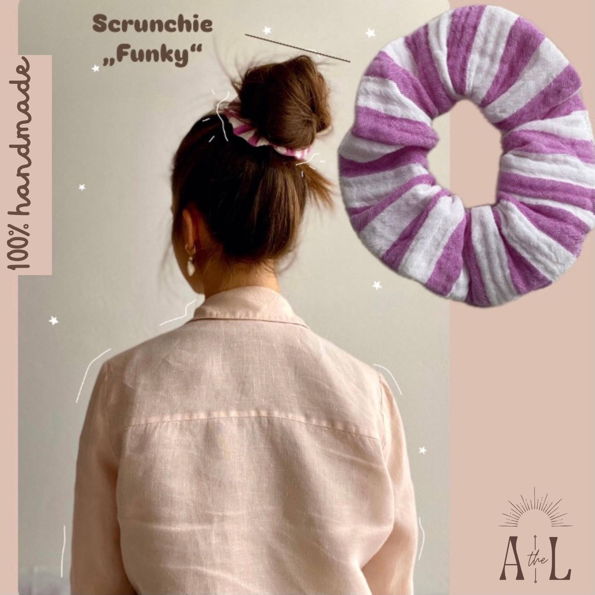 Pink-Weiße Streifen | Stilvoll & Schonend Für Jede Haarstruktur Handgefertigter Musselin Scrunchie "Funky" von AlehaLabel
