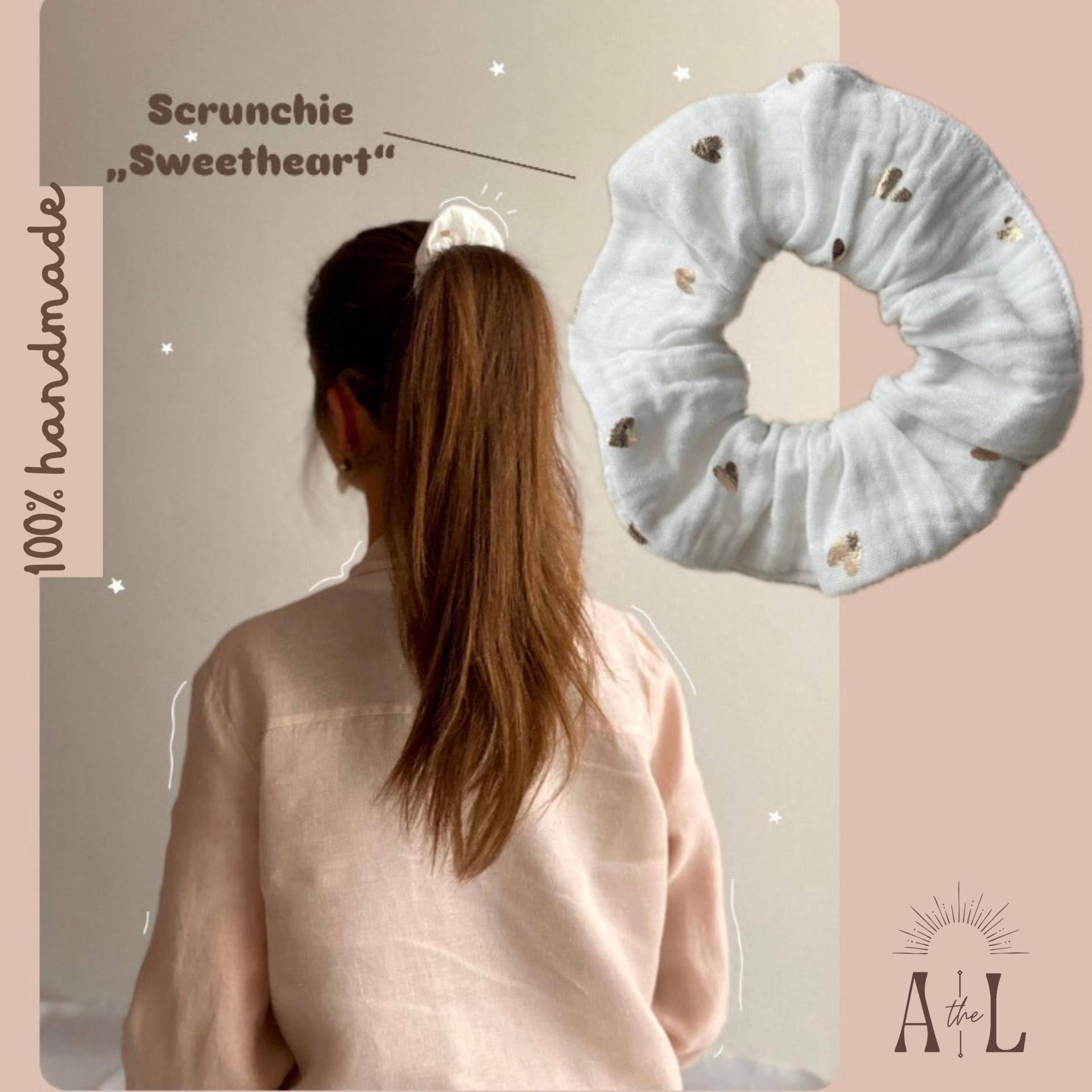 Schimmernd Gold | Stilvoll & Schonend Für Jede Haarstruktur Liebevoll Handgefertigter Musselin Scrunchie "Sweetheart" von AlehaLabel