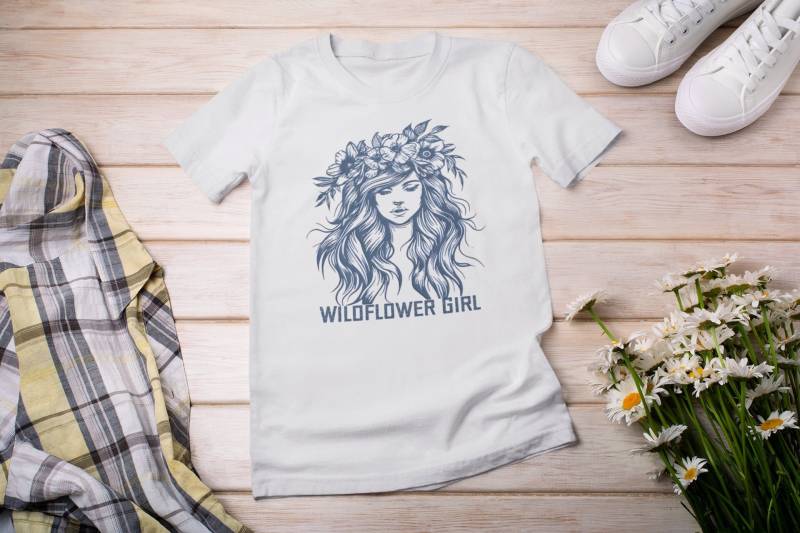 Wildflower Girl T-Shirt, Nature Lover Shirt, Boho Chic Floral Crown Summer Vibes Natural Beauty Flower Shirt von AlejandroXboutique
