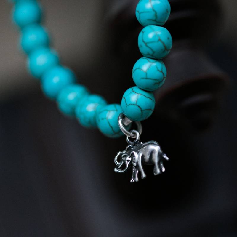 Meditation-Yoga-Mutter Und Kind Elefanten Armband W/Türkis Edelsteine, 925 S Elefant Charm Geschenk von AleksJewelry