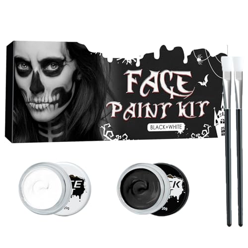 Halloween Schwarz Weiß Gesicht Schminke Set,Halloween Schminke Set,Body Paint für Halloween mit Makeup Pinsel,Schwarz Weiß Gesicht Farbe Körper Malerei,Clown Bilden Gesicht Körper Farbe Set von Alelyer