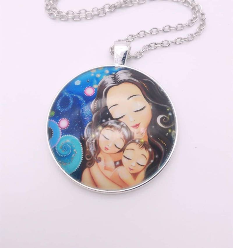 Halskette Für Frau Kinder Schmuck Mutter Anhänger Geschenk Freund Zwei Zwillinge Gemalt Liebe von AlenaKalchanka