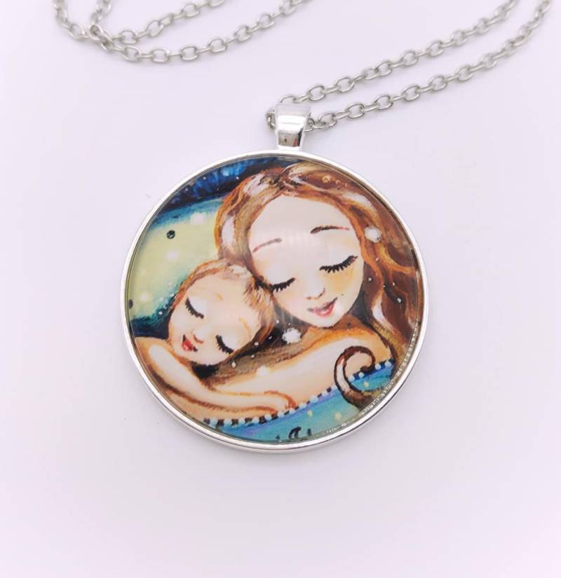 Halskette Für Mutter. Geschenk Frau. Baby. Schwangerschaftsgeschenk. Neugeborenen Baby Geschenk. Anhänger Mutter Und Kind Mit Fotografie von AlenaKalchanka