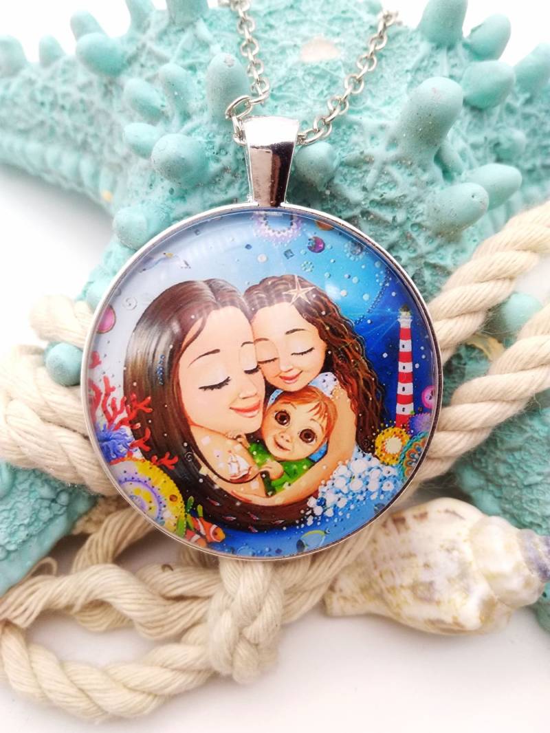 Mutter Und Kinder Halskette, Neues Baby Schmuck. Kalchanka. Halskette Für Mama. Zwei Ausstehend. Der Leuchtturm - Liebe in Familie von AlenaKalchanka