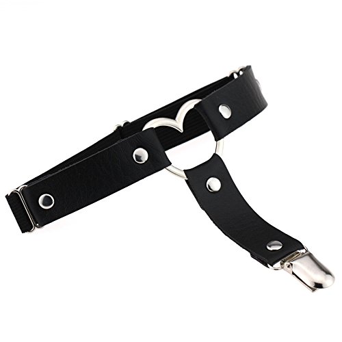 Alence Dessous Allencce Leder Strumpfband Oberschenkel Ring Harness Herz Bein Kette Suspender Gothic Nieten Strapsbänder Verstellbare - Schwarz Weiß (One Size, Schwarz) von Alence Dessous