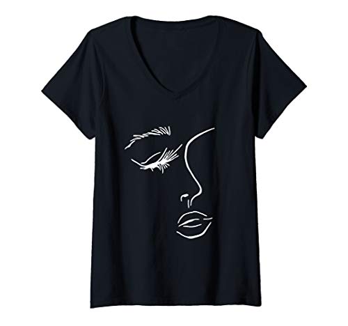 Damen Abstrakte Figura Bild Linie Gesicht Illustration Porträt T-Shirt mit V-Ausschnitt Damen Abstrakte Figura Bild Linie Gesicht Illustration Porträt T-Shirt mit V-Ausschnitt von Alenka Malenka