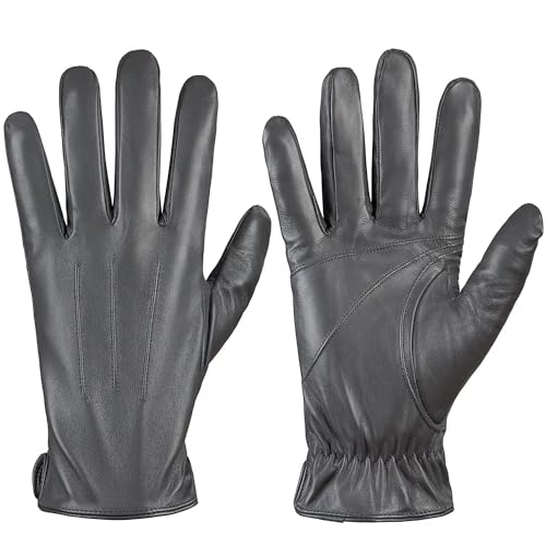 Alepo Handschuhe Herren Winter Warm, Echtes Schaffell Lederhandschuhe Touchscreen-SMS, Mit Kaschmirfutter Fahren Motorradhandschuhe (Grau-XL) von Alepo