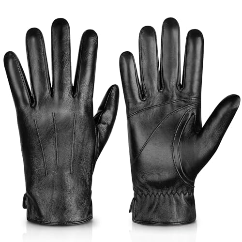 Alepo Handschuhe Herren Winter Warm, Echtes Schaffell Lederhandschuhe Touchscreen-SMS, mit Kaschmirfutter Fahren Motorradhandschuhe (Schwarz-L) von Alepo