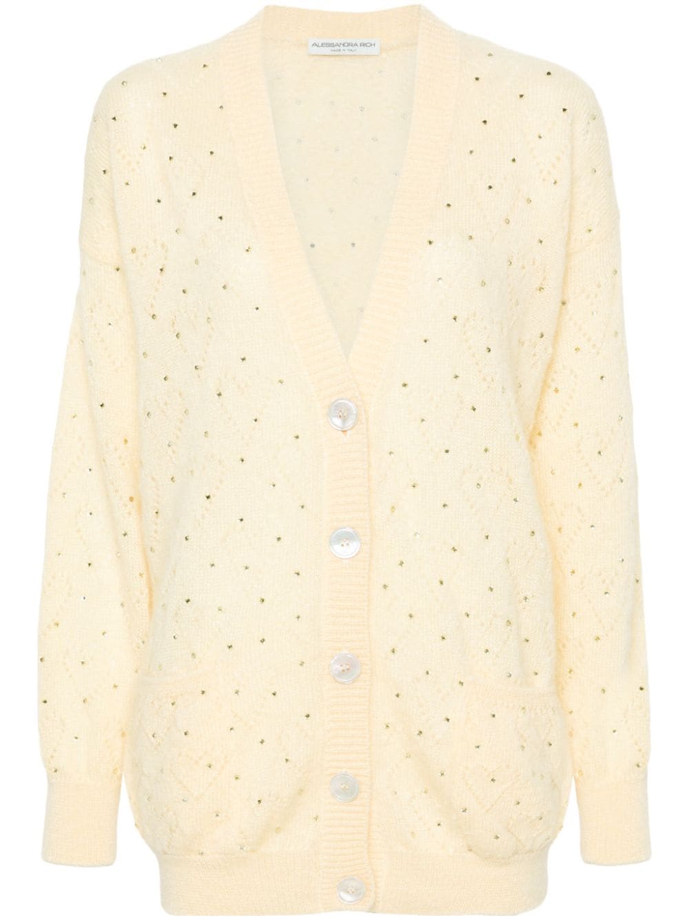 Alessandra Rich Cardigan aus Pointelle-Strick mit Strass - Gelb von Alessandra Rich