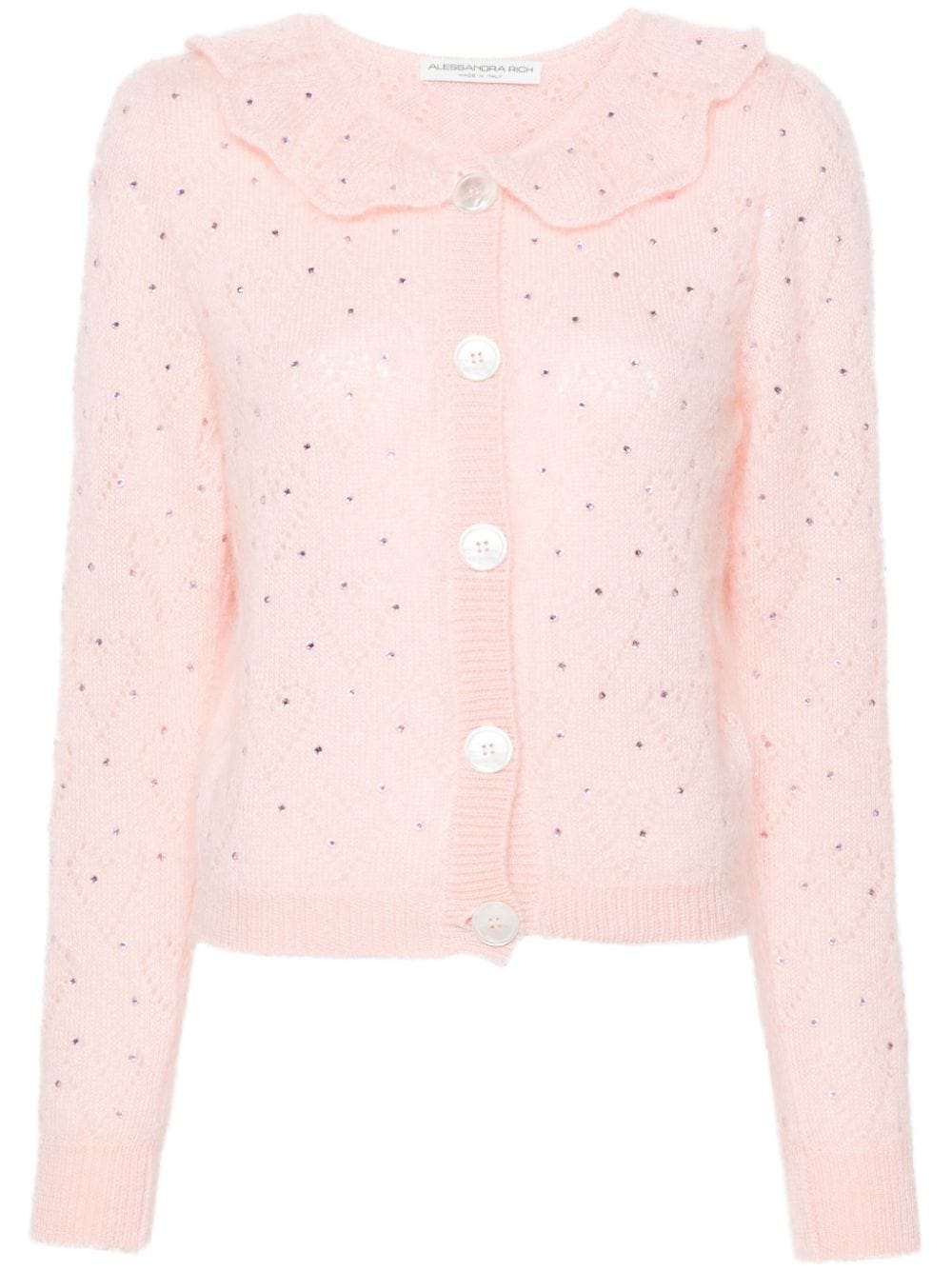 Alessandra Rich Cardigan aus Pointelle-Strick mit Strass - Rosa von Alessandra Rich