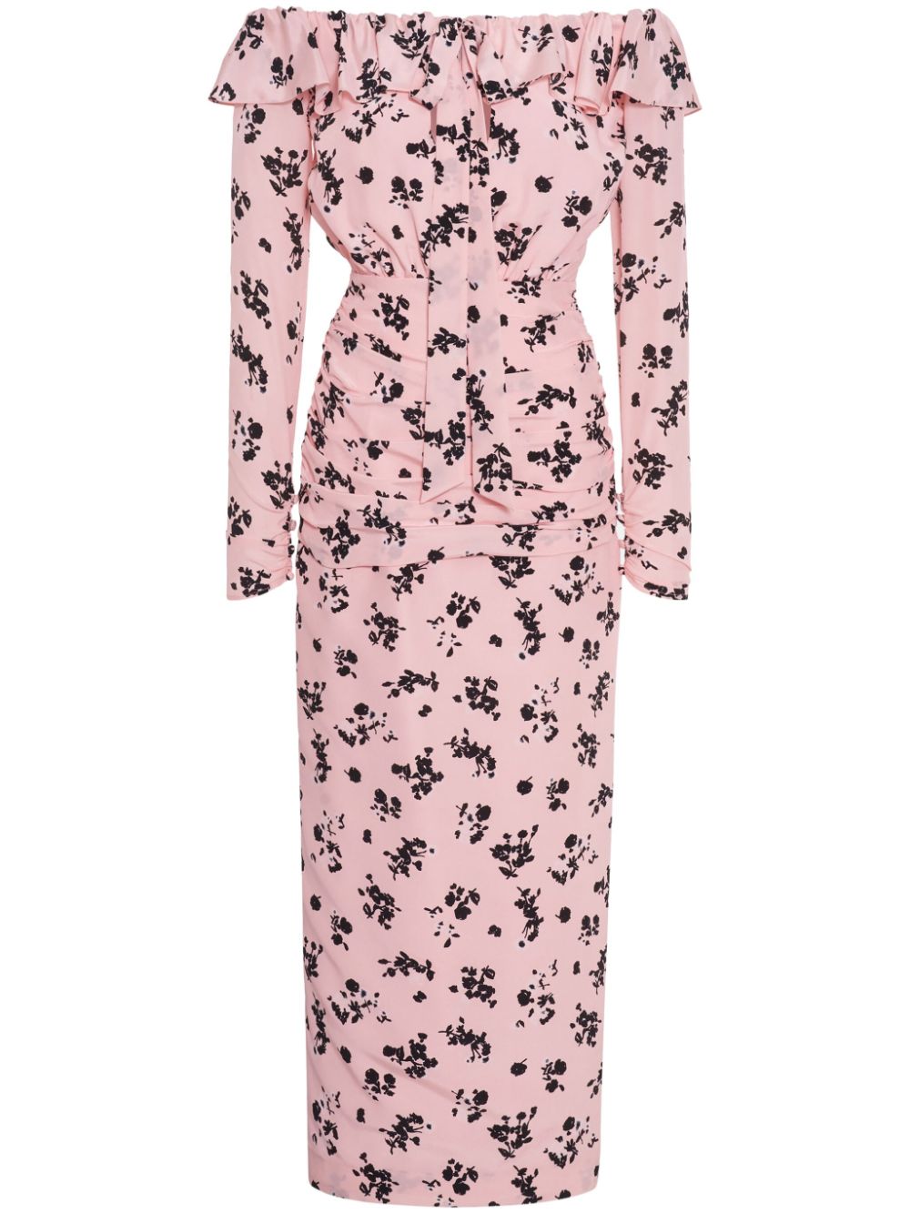 Alessandra Rich Schulterfreies Rüschenkleid mit Blumen-Print - Rosa von Alessandra Rich