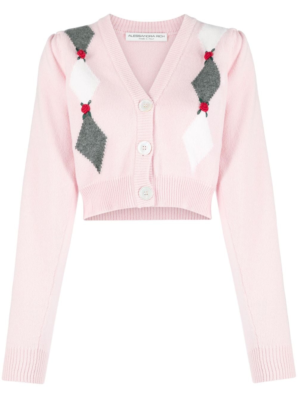 Alessandra Rich Intarsien-Cardigan mit Blumen - Rosa von Alessandra Rich