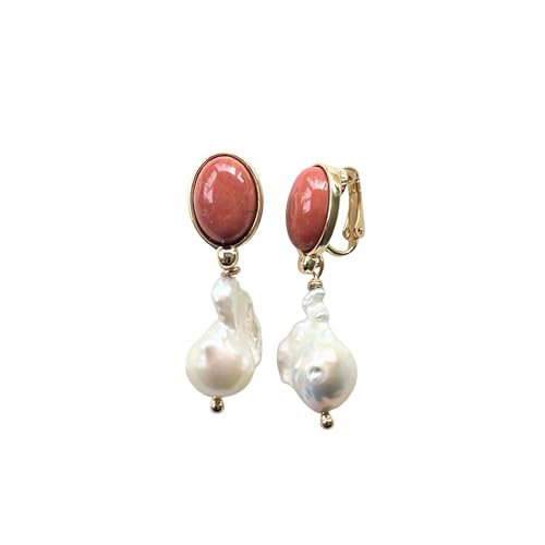 Clip-Ohrringe LITTLE ALEX mit Howlita-Coral und Barockperle Ohne Ohrlöcher von Alessandra Schmidt