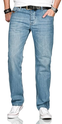 ALESSANDRO SALVARINI Herren Jeans Comfort Fit gerades Bein Komfort-Jeans Denim Jeanshose [AS-200-Hellblau-W38-L30] von ALESSANDRO SALVARINI