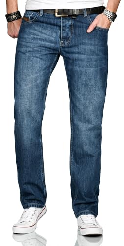 ALESSANDRO SALVARINI Herren Jeans Comfort Fit gerades Bein Komfort-Jeans Denim Jeanshose [AS-201-Mittelblau-W34-L34] von ALESSANDRO SALVARINI