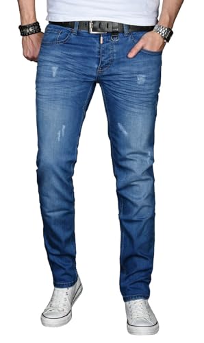 ALESSANDRO SALVARINI Herren Slim Fit Jeans Hose Denim Stretch-Jeans Jeanshose Washed [AS033 - Blau - Used - W30 L34] von ALESSANDRO SALVARINI