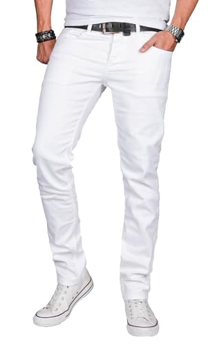 ALESSANDRO SALVARINI Herren Slim Fit Jeans Hose Denim Stretch-Jeans Jeanshose Washed [AS040 - Weiss - W32 L32] von ALESSANDRO SALVARINI