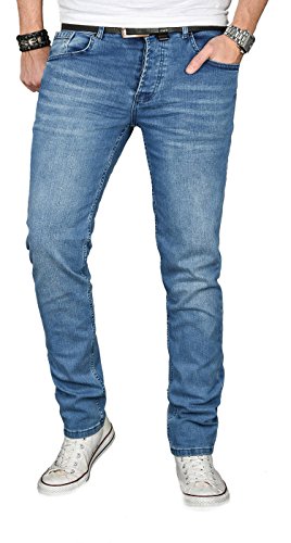 Designer Herren Jeans Hose Regular Slim Fit Jeanshose Basic Stretch [AS-053 - W32 L34] , Hellblau von ALESSANDRO SALVARINI