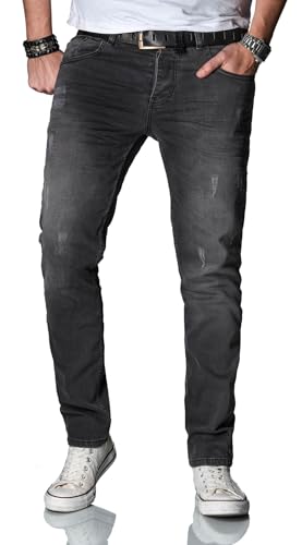 ALESSANDRO SALVARINI Herren Jeans Slim Fit Hose Stretch-Jeans Denim Jeanshose Washed [AS-035m-Grau-W33 L32] von ALESSANDRO SALVARINI