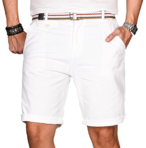 A. Salvarini Herren Bermuda Shorts Kurze Sommer Hose inkl. Gürtel AS-096 [AS-096-Weiss-W29] von ALESSANDRO SALVARINI