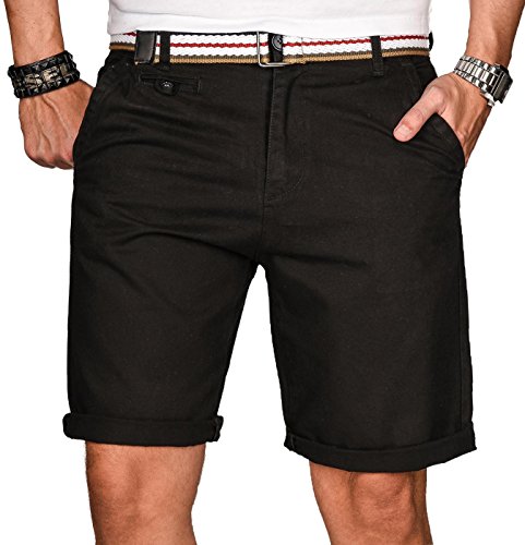 A. Salvarini Herren Bermuda Shorts Kurze Sommer Hose inkl. Gürtel AS-096 [AS-096-Schwarz-W33] von ALESSANDRO SALVARINI