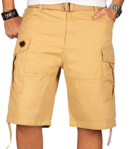 A. Salvarini Herren Designer Cargo Shorts Cargoshorts Kurze Hose Gürtel AS-133 [AS-133-Beige-W36] von ALESSANDRO SALVARINI