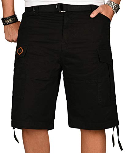 A. Salvarini Herren Designer Cargo Shorts Cargoshorts Kurze Hose Gürtel AS-133 [AS-133-Schwarz-W32] von ALESSANDRO SALVARINI