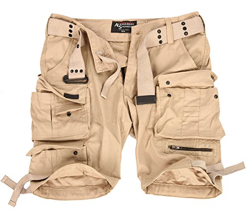 A. Salvarini Herren Designer Cargo Shorts Cargoshorts Kurze Hose Gürtel AS079 [AS-079-Beige-W31] von ALESSANDRO SALVARINI