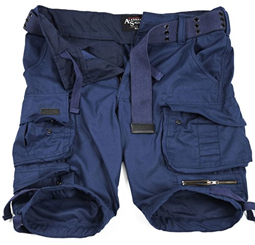 A. Salvarini Herren Designer Cargo Shorts Cargoshorts Kurze Hose Gürtel AS079 [AS-079-Navy-W32] von ALESSANDRO SALVARINI